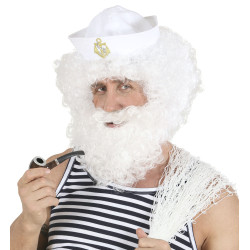 Biela kučeravá parochňa s fúzmi